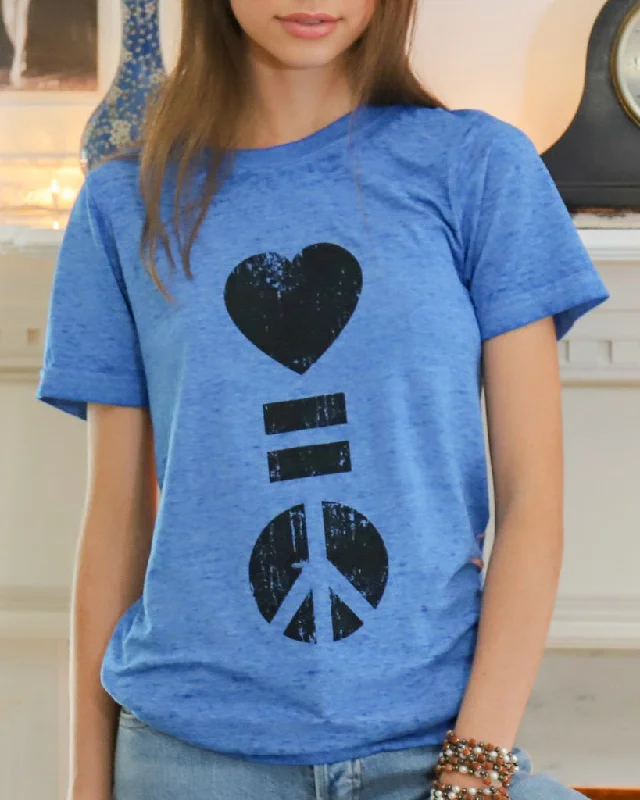 Versatile Tops Love = Peace - Burnout Blue Unisex Tee