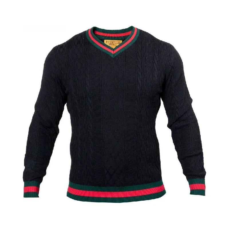 Warm Hoodies Prestige Black Red Green Collar V-Neck Cable Sweater SW-563