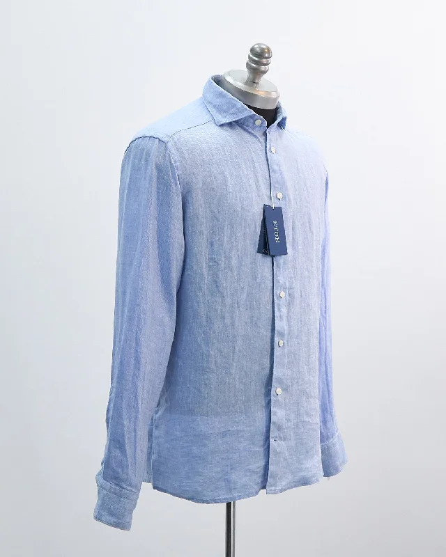 Fashionable T-shirts Solid Spread Collar Slim Linen Shirt