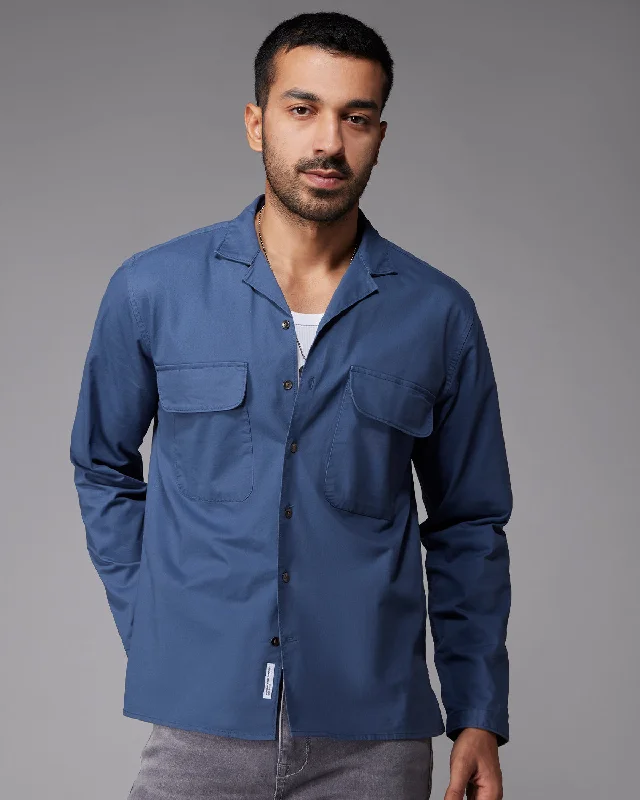 Fashionable Hoodies Steel Blue Stretch Twill Shirt