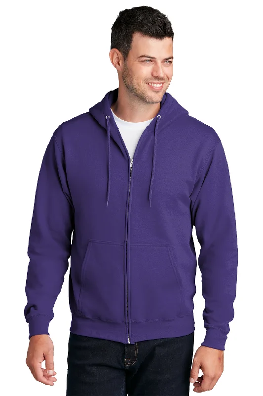 Functional Shirts Port & Company Mens Core Pill Resistant Fleece Full Zip Hooded Sweatshirt Hoodie w/ Pockets - Purple