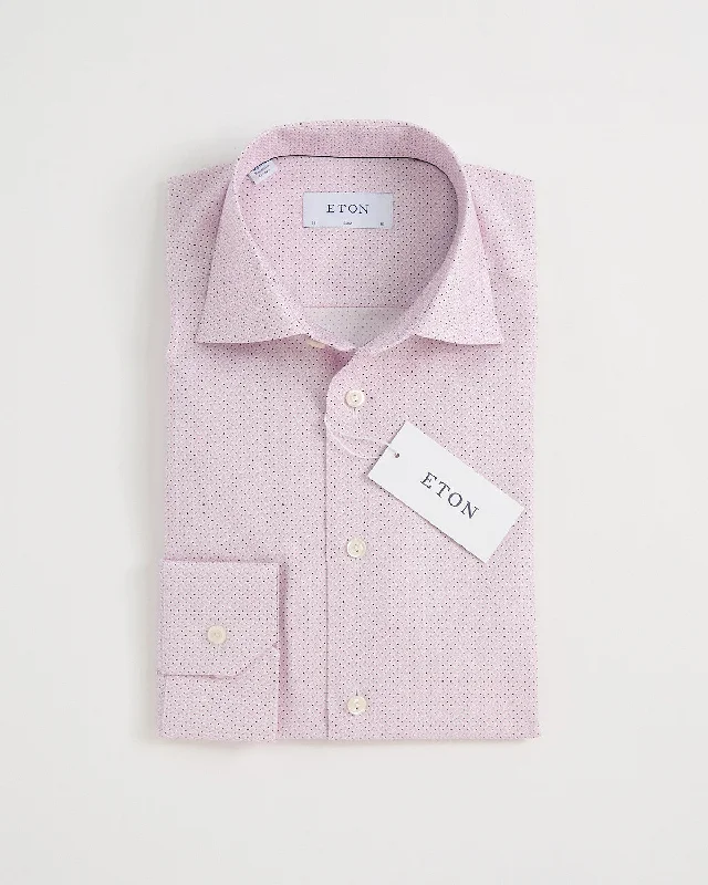 Fashion Suits Pink Geometric Micro Print Twill Slim Shirt