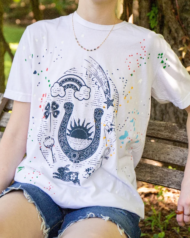 Trendy Outerwear LUCKY - White Unisex Splatter Tee