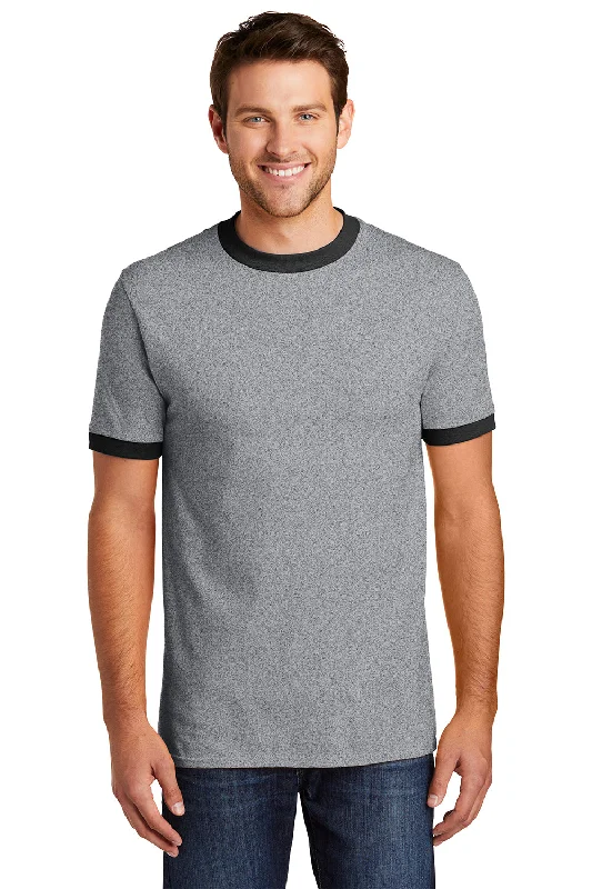 Athletic Tops Port & Company Mens Core Ringer Short Sleeve Crewneck T-Shirt - Heather Grey/Jet Black