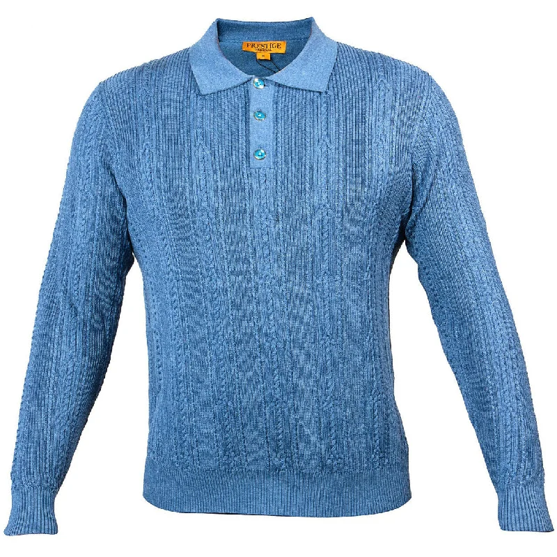 Comfortable Suits Prestige Denim Blue Polo Cable Shirt Sweater