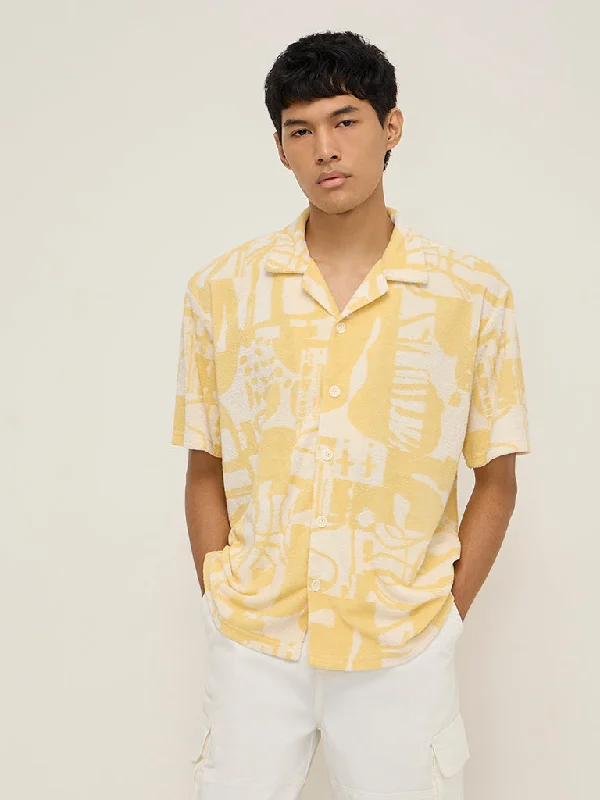 Active Gear Nuon Yellow Abstract Printed Relaxed-Fit Cotton-Blend Shirt