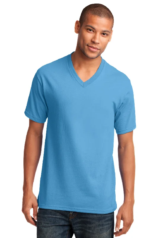 Comfortable Suits Port & Company Mens Core Short Sleeve V-Neck T-Shirt - Aquatic Blue