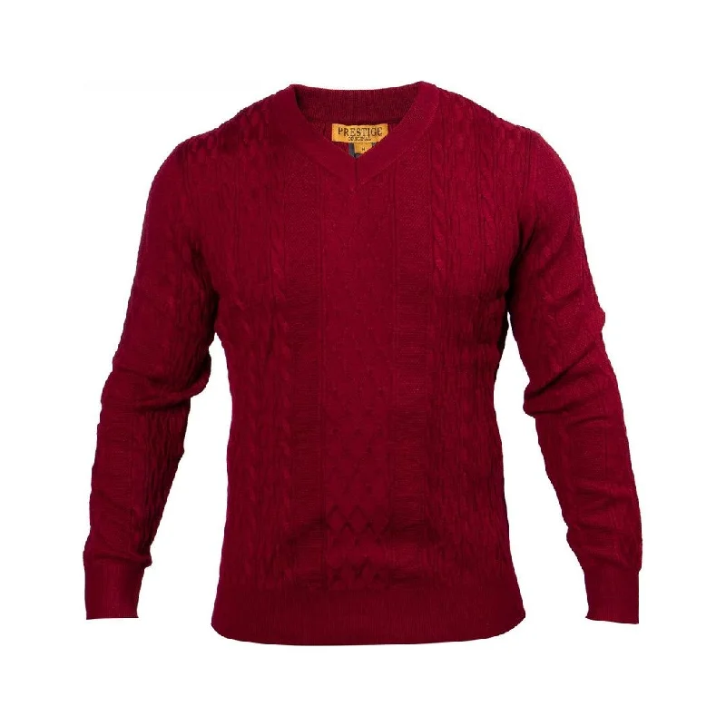 Simple Shirts Prestige Burgundy V-Neck Cable Sweater SW-563