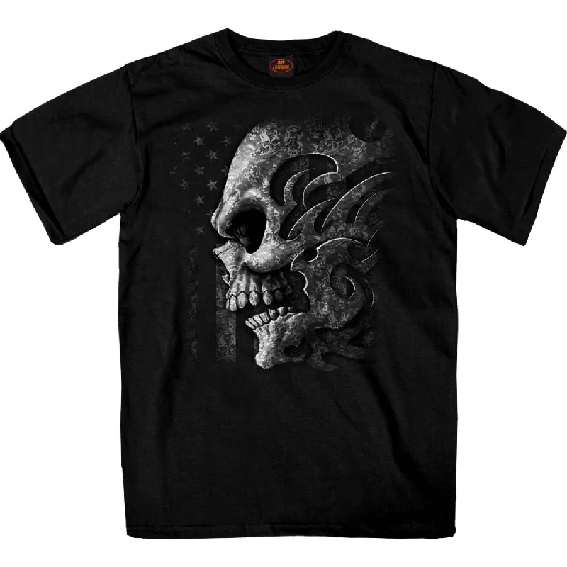 Warm Layers Hot Leathers GMS1547 Men's Black SS Tribal Skull Printed T-Shirt