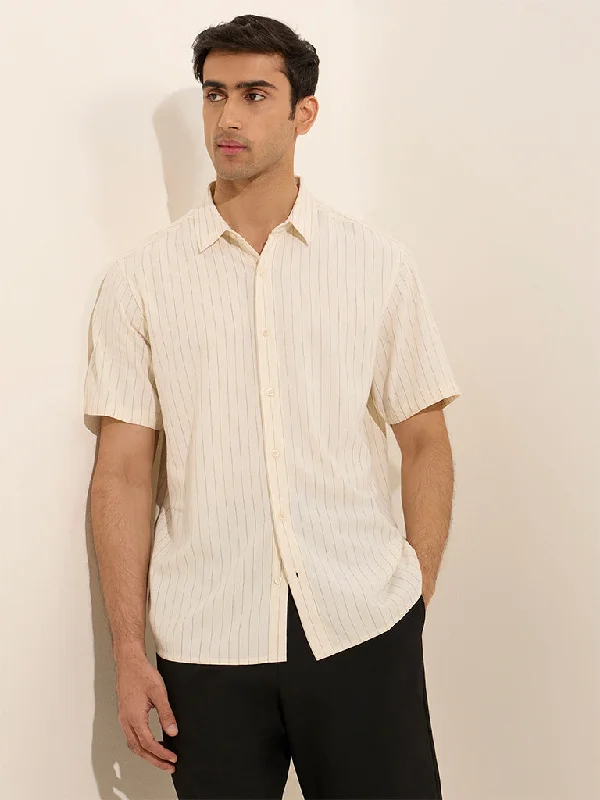 Trendy Shirts Ascot Off-White Pinstriped Relaxed-Fit Shirt