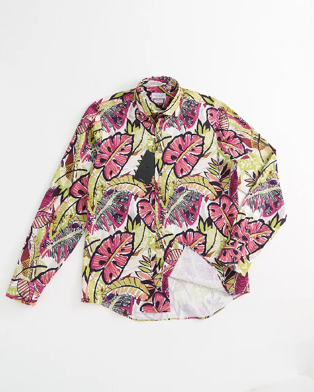 Cozy Sweaters Trippy Monstera Print Long Sleeve Cotton Shirt