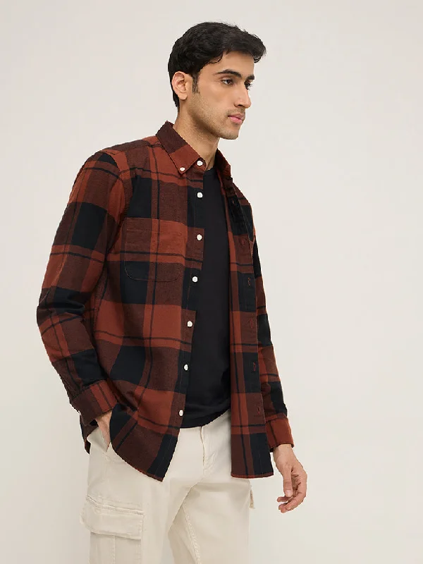 Modern Footwear WES Casuals Brown Checkered Relaxed-Fit Cotton Shirt