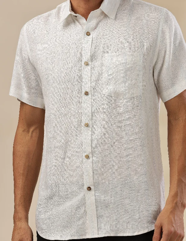 Comfy Shirts MARK - Everyday Essential 100 % Pure Linen Blue & Grey Stripe Shirt Short Sleeves