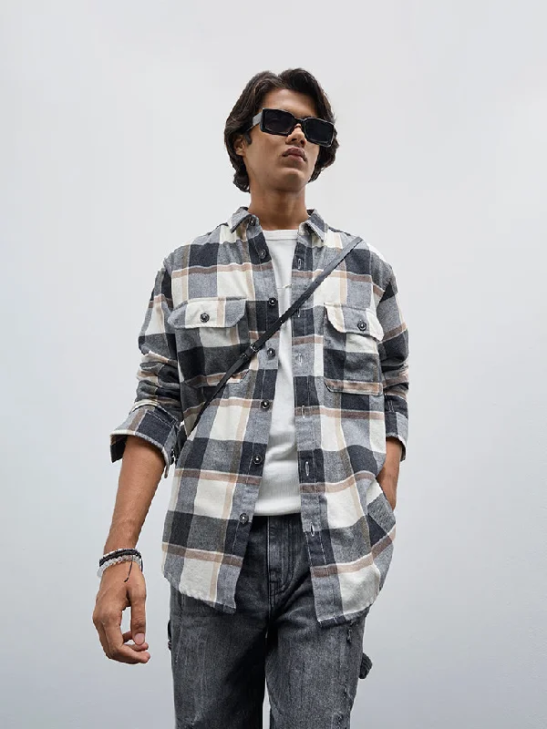 Comfort Jeans Nuon Charcoal Checkered Relaxed-Fit Cotton-Blend Shirt