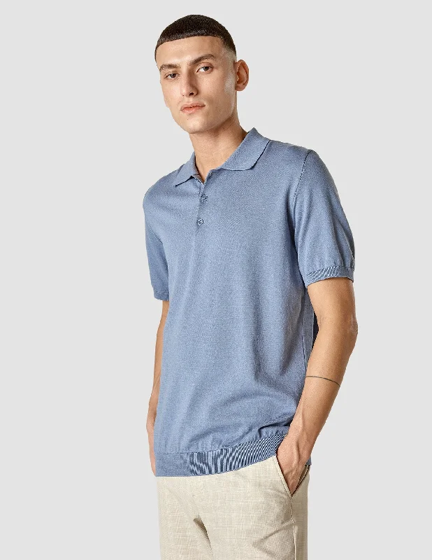 Practical Shirts Silk / Cotton Short Sleeve Polo Cloud Blue