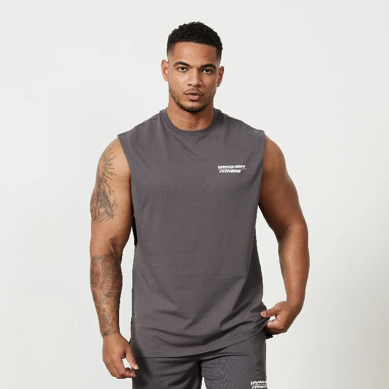 Fashion Hoodies Vanquish Speed Charcoal Grey Oversized Sleeveless T Shirt