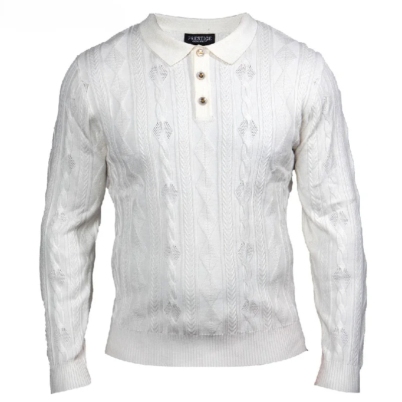 Fashion Shirts Prestige Original White Polo Cable Sweater SW-210