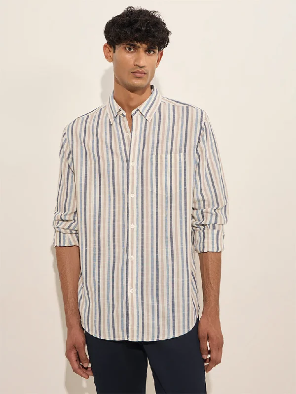 Practical Jackets WES Casuals Multicolour Striped Relaxed-Fit Cotton Shirt