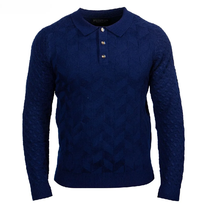 Cozy Sweaters Prestige Navy Textured Luxury Polo Sweater SW-287