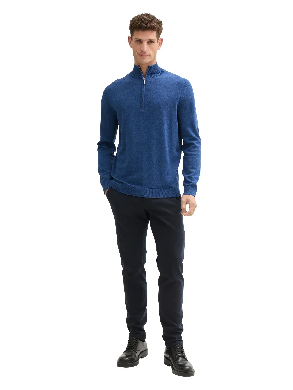 Relaxed Footwear Tom Tailor Indigo Sweater With Half Zipper To Close