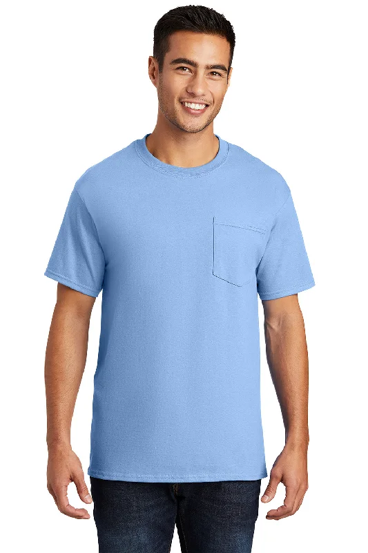 Practical Sweaters Port & Company Mens Essential Short Sleeve Crewneck T-Shirt w/ Pocket - Light Blue