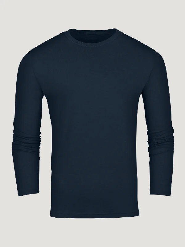 Fashionable T-shirts Dark Navy Long Sleeve Crew Neck