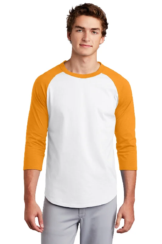 Stylish Shorts Sport-Tek Mens 3/4 Sleeve Crewneck T-Shirt - White/Gold