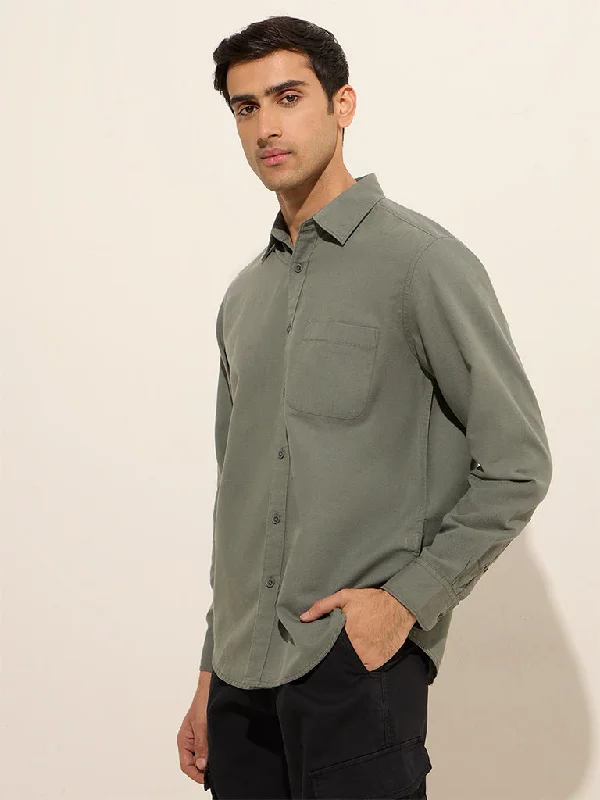 Cool Outerwear WES Casuals Olive Relaxed-Fit Cotton-Blend Shirt