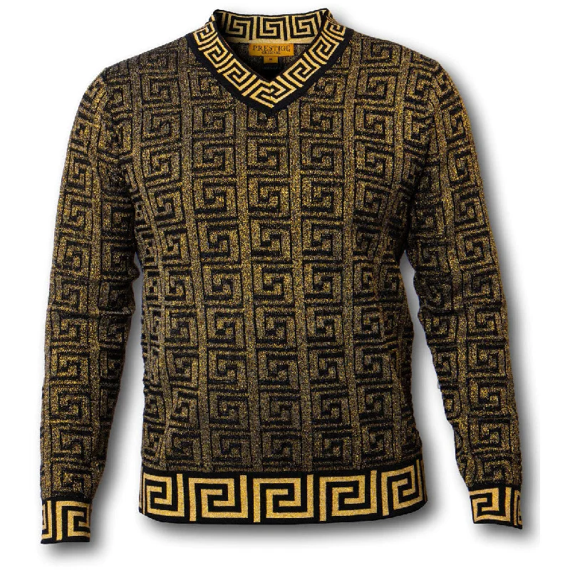 Casual Suits PRESTIGE GREEK KEY BLACK GOLD CARDIGAN SWEATER