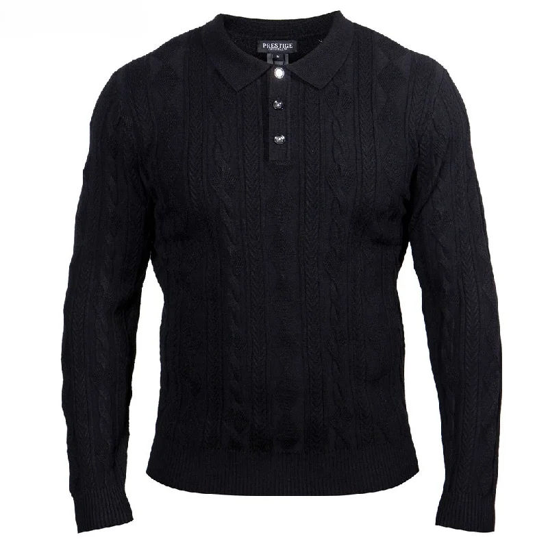 Casual Suits Prestige Original Black Polo Cable Sweater SW-210-BLACK