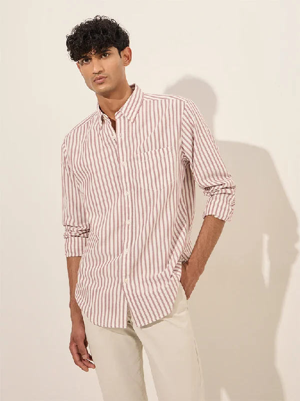 Relaxed Footwear WES Casuals Pink Striped Relaxed-Fit Cotton Shirt