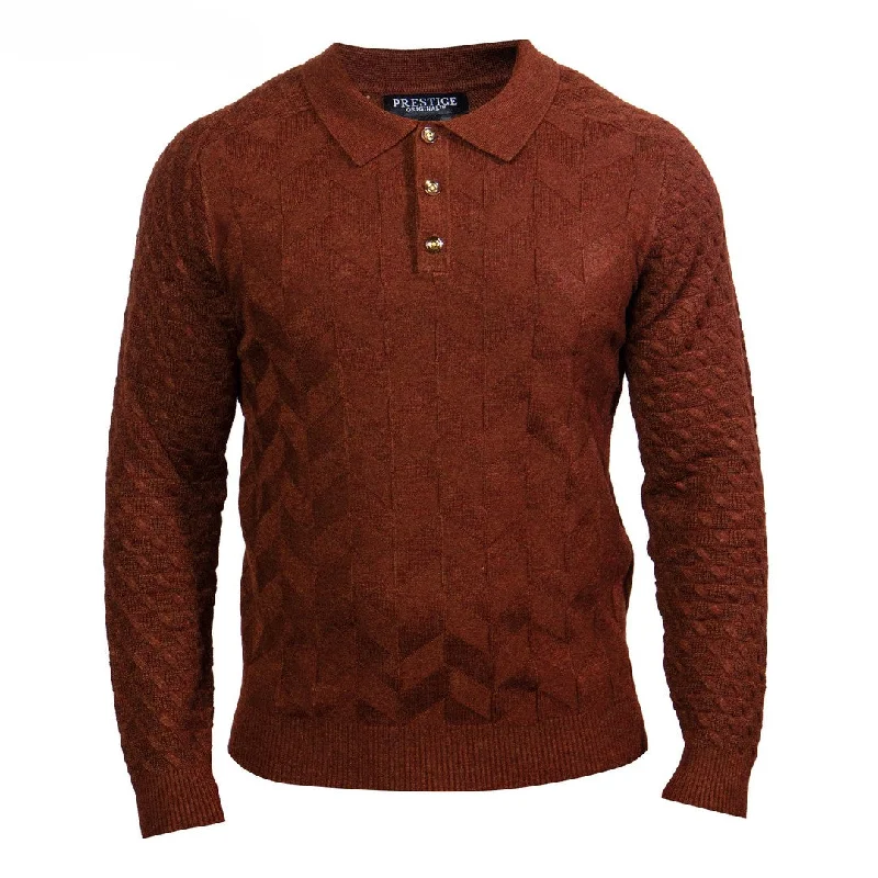 Trendy Layers Prestige Brown Textured Luxury Polo Sweater SW-287