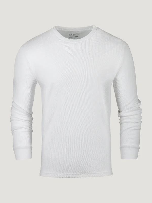 Comfortable Sweaters White Thermal Long Sleeve Crew