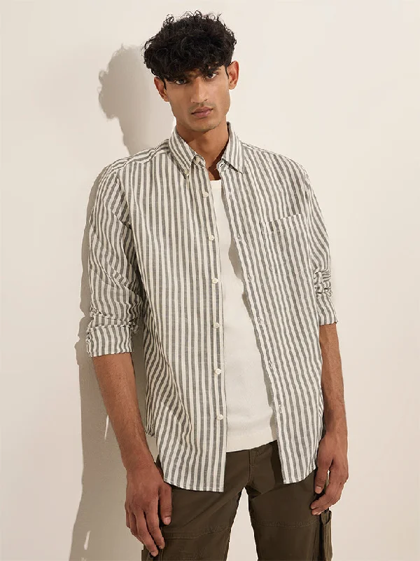 Trendy Layers WES Casuals Sage Striped Relaxed-Fit Cotton Shirt