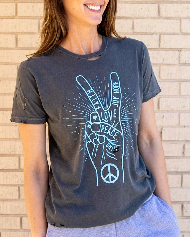 Warm Outerwear Peace Sign - Distressed Black Cotton Unisex Tee