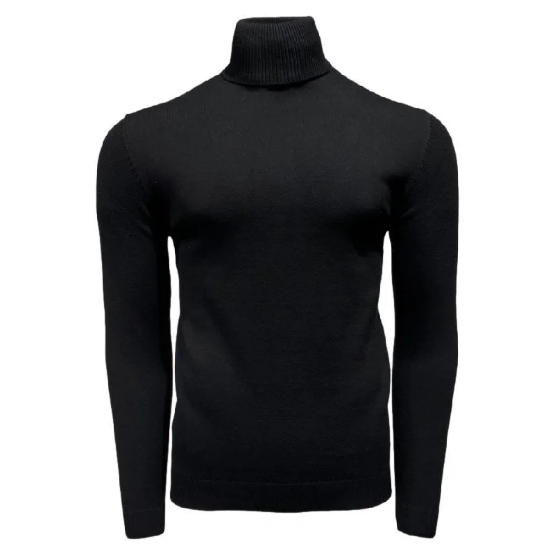 Sporty Hoodies Lavane' Black Solid Turtlenecks Sweater - SYM