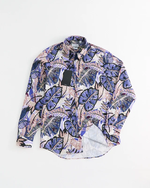 Casual Sneakers Trippy Monstera Print Long Sleeve Cotton Shirt