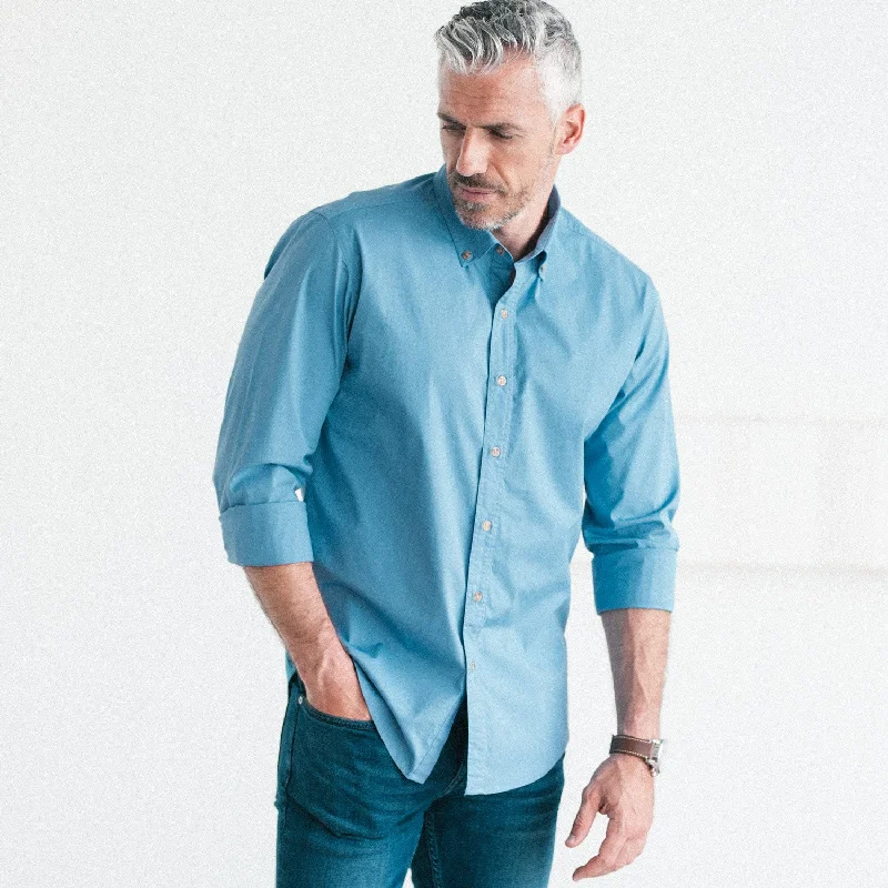 Simple Jeans Essential Button Down Collar Casual Shirt - Steel Blue Stretch Cotton Poplin