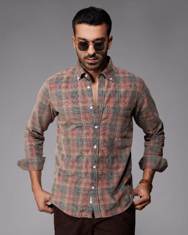 Practical Sweaters Red & Beige Corduroy Checked Shirt