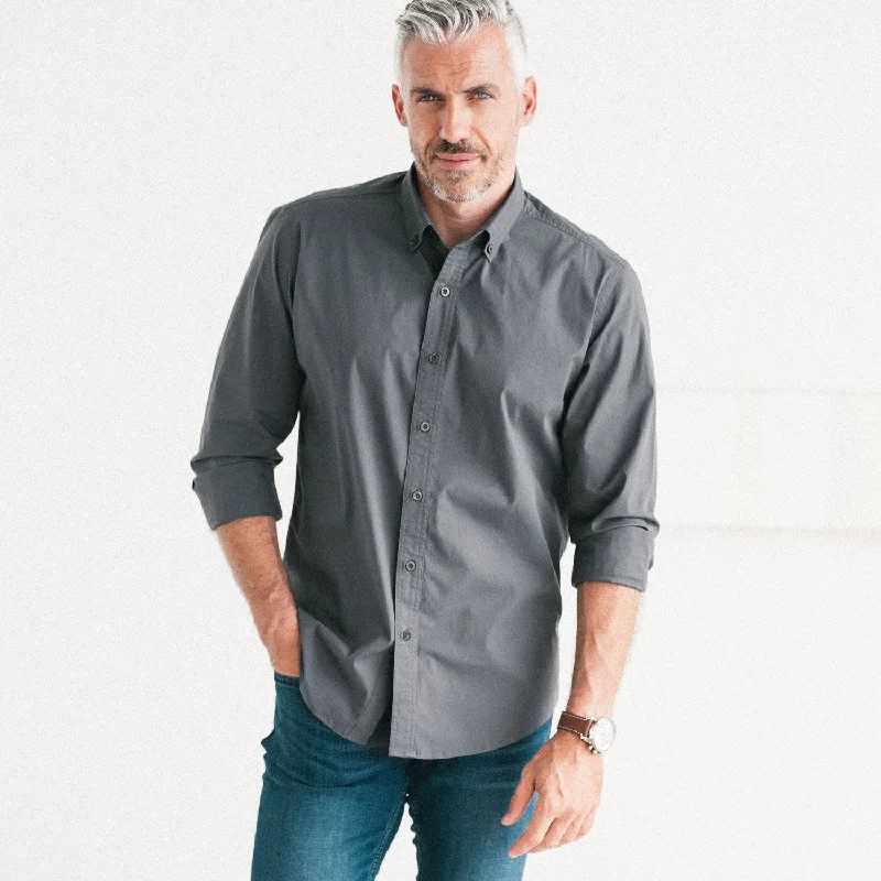 Casual Styles Essential Button Down Collar Casual Shirt - Slate Gray Stretch Cotton Poplin