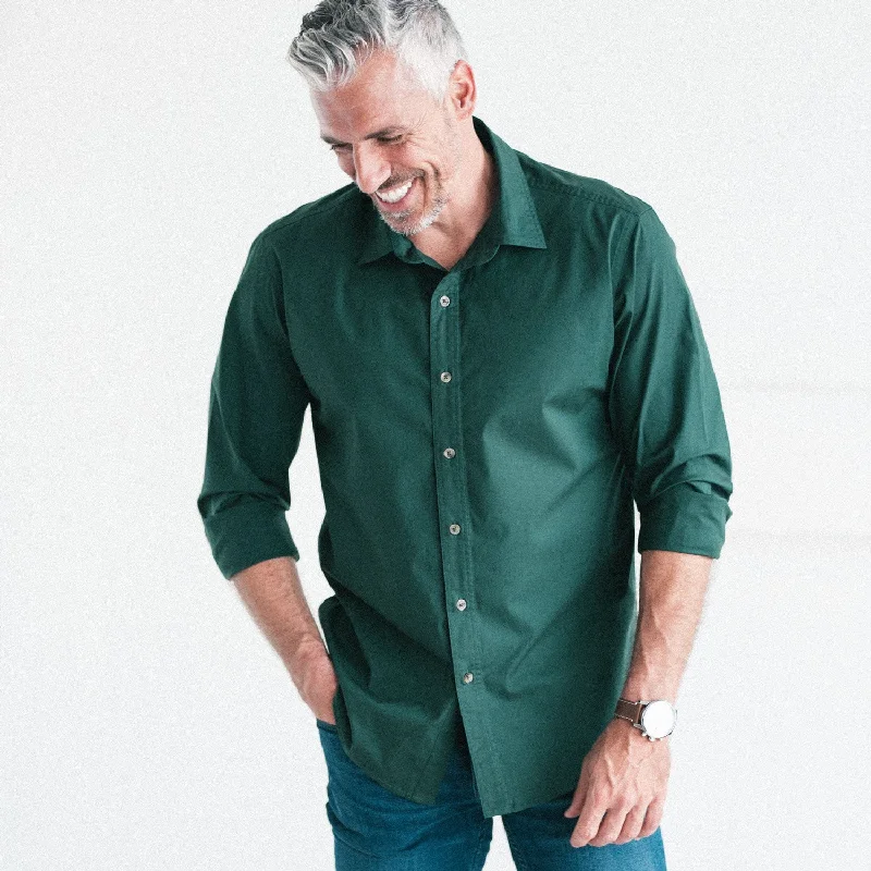 Stylish Outerwear Essential Spread Collar Casual Shirt - Forest Green Stretch Cotton Poplin