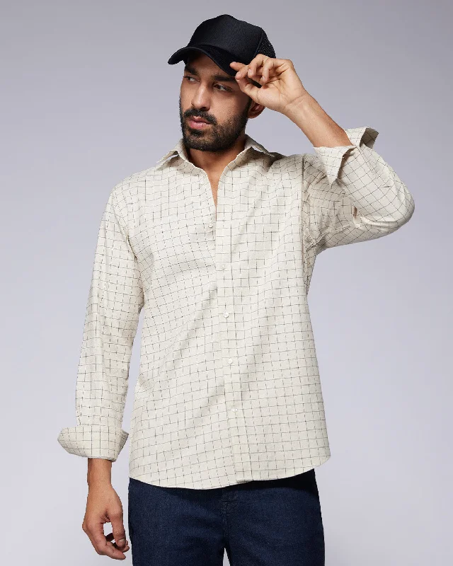 Stylish Accessories Ecru & Navy Cotton Checked Shirt