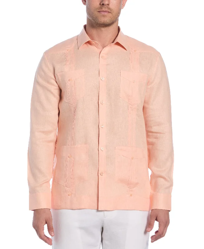 Premium Hoodies 100% Linen Classic Guayabera Shirt - Long Sleeve