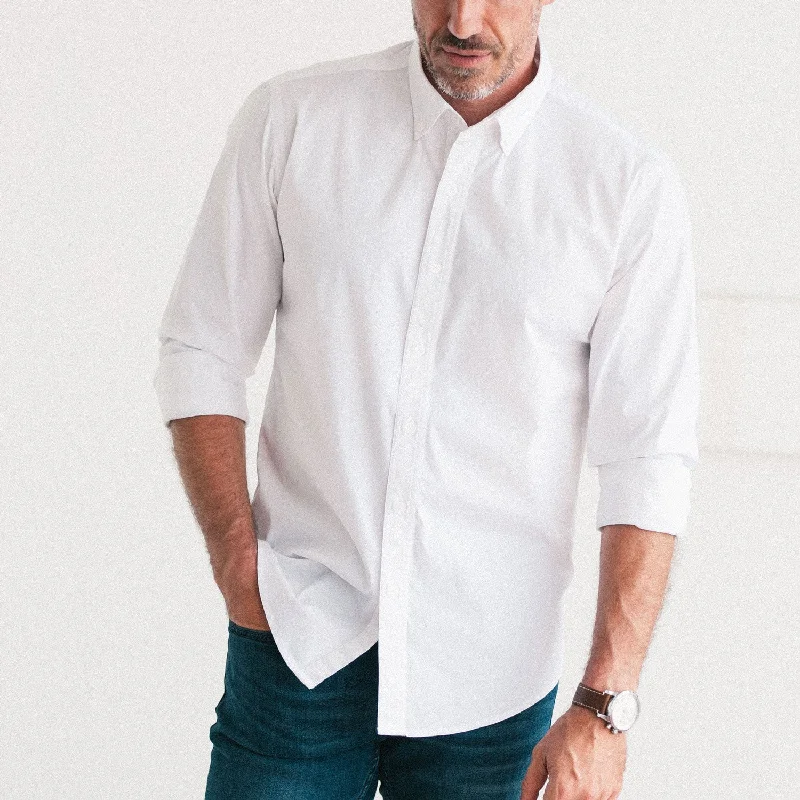 Relaxed Footwear Essential Button Down Collar Casual Shirt - Classic White Stretch Cotton Poplin