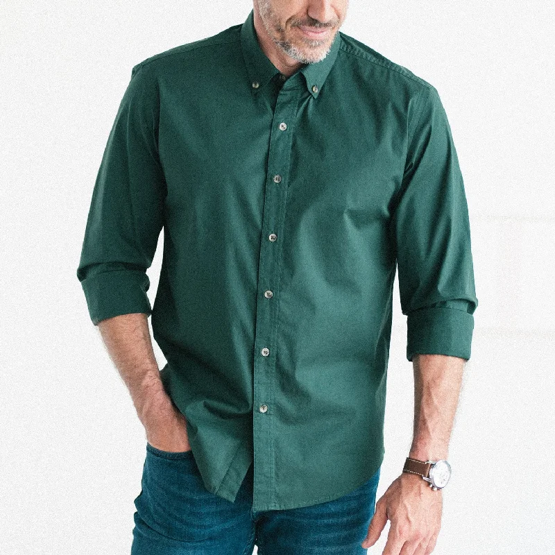 Warm Pants Essential Button Down Collar Casual Shirt - Forest Green Stretch Cotton Poplin