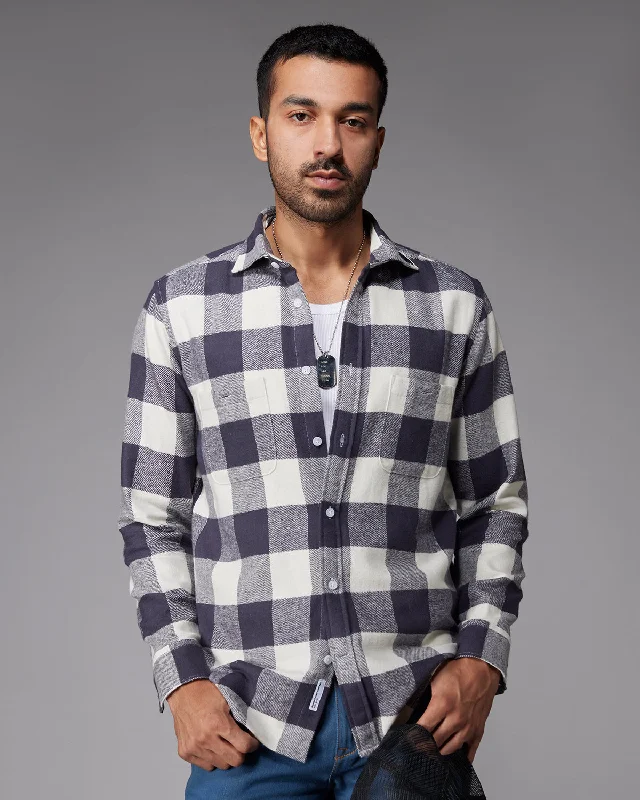 Modern T-shirts Grey Brushed Twill Checked Shirt