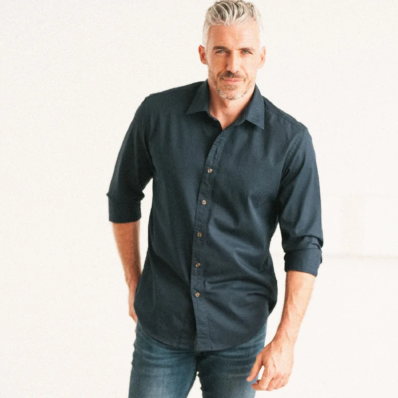 Practical Shirts Essential Spread Collar Casual Shirt - Dark Navy Stretch Cotton Poplin