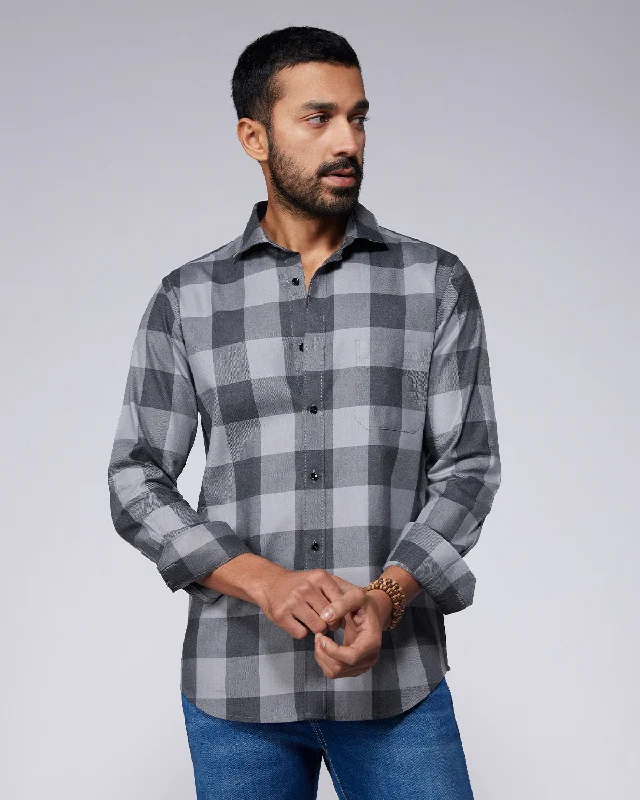 Trendy Outerwear Grey Twill Checked Shirt