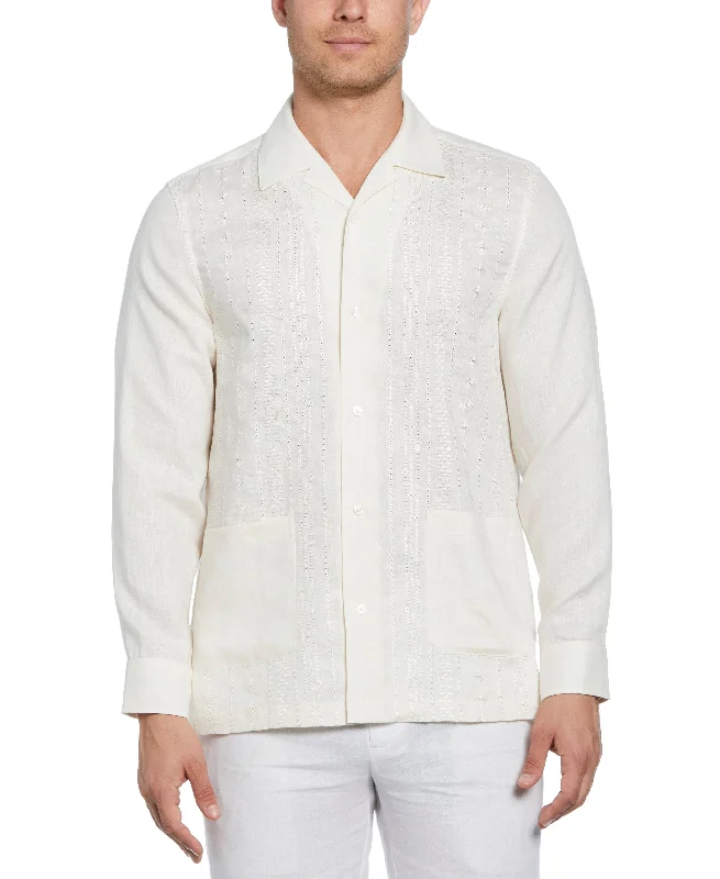 Athletic Pants Linen Eyelet Panel Guayabera Shirt