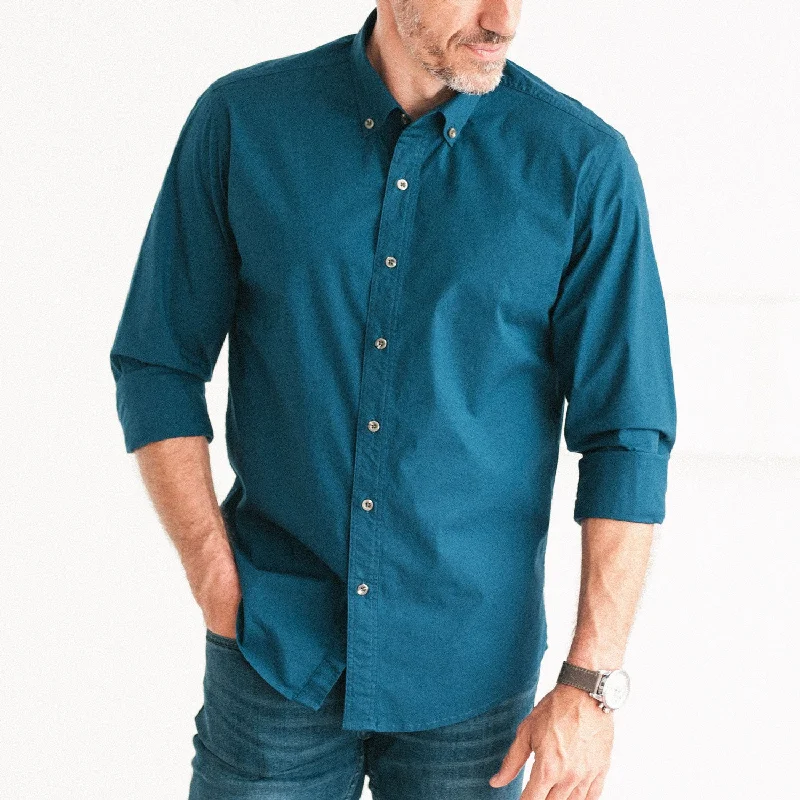 Athletic Tops Essential Button Down Collar Casual Shirt - Cobalt Stretch Cotton Poplin